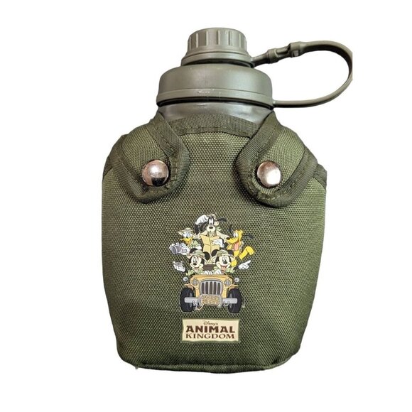 Disney Parks Animal Kingdom Souvenir Water Bottle Canvas Canteen Mickey Pluto - Picture 1 of 5